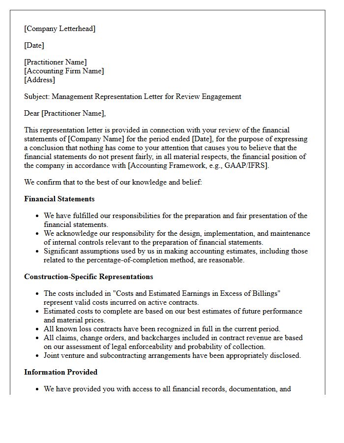 Construction Industry Review Engagement Representation Letter