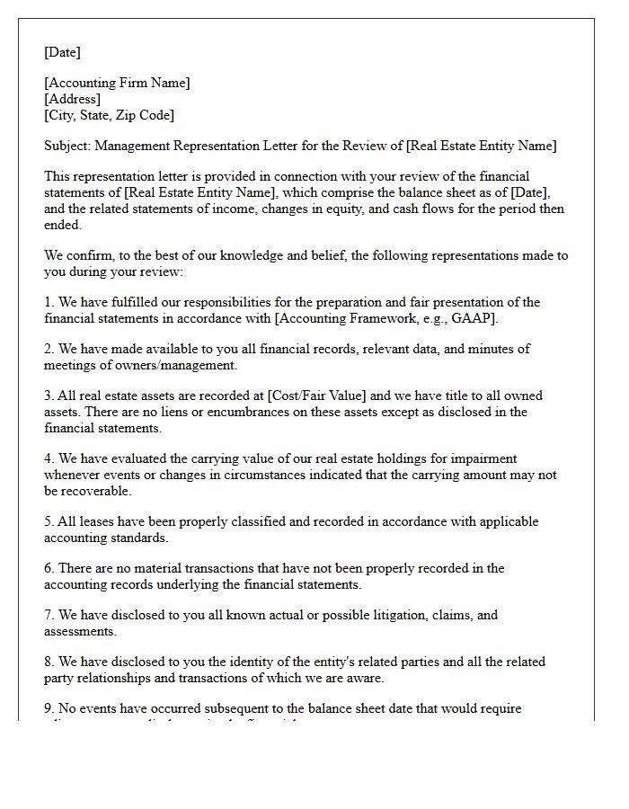 Real Estate Entity Review Representation Letter