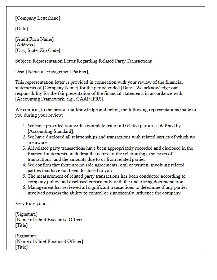 Related Party Transactions Review Representation Letter