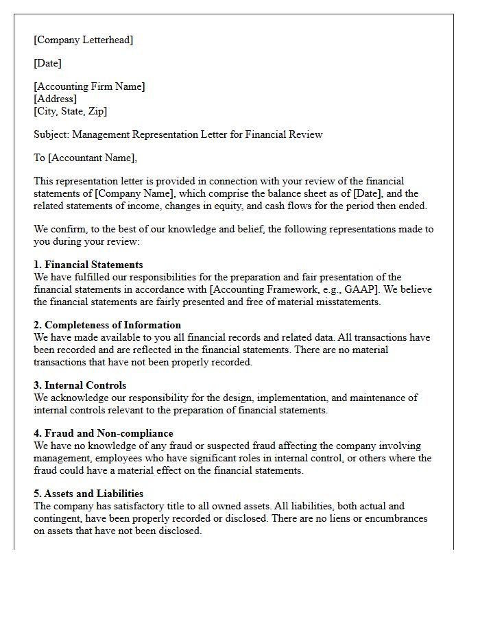 Small Business Financial Review Representation Letter