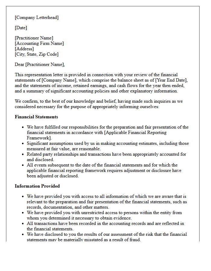 Updated Review Engagement Representation Letter
