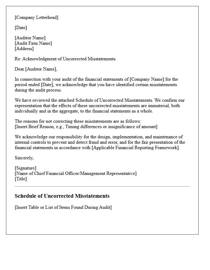 Acknowledgment of Uncorrected Misstatements