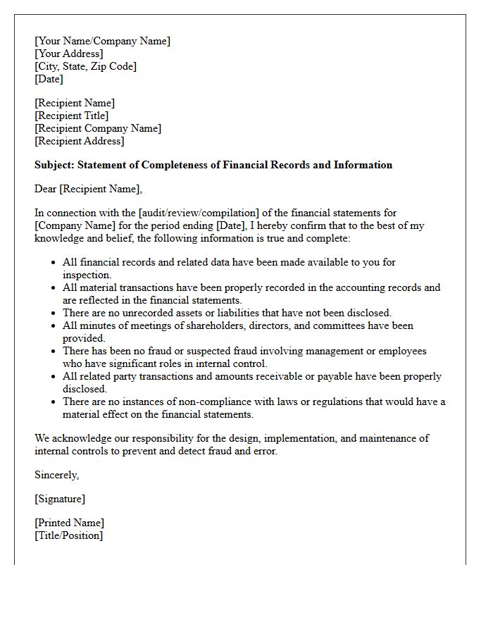 Completeness of Financial Records and Information