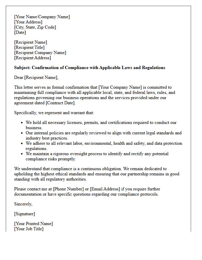 Compliance with Applicable Laws and Regulations