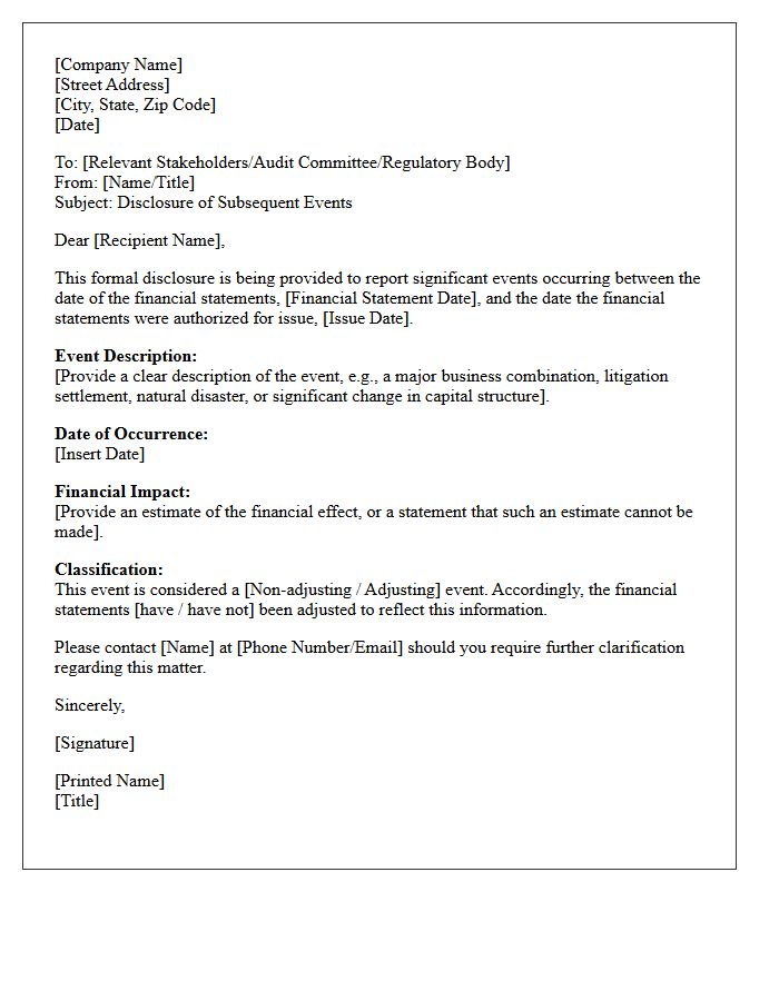 Disclosure of Subsequent Events