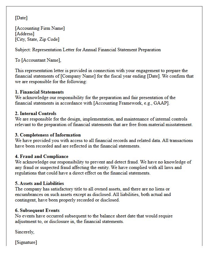 Annual Financial Preparation Engagement Representation Letter