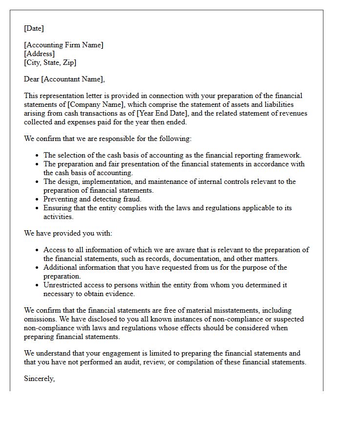 Cash Basis Preparation Engagement Representation Letter
