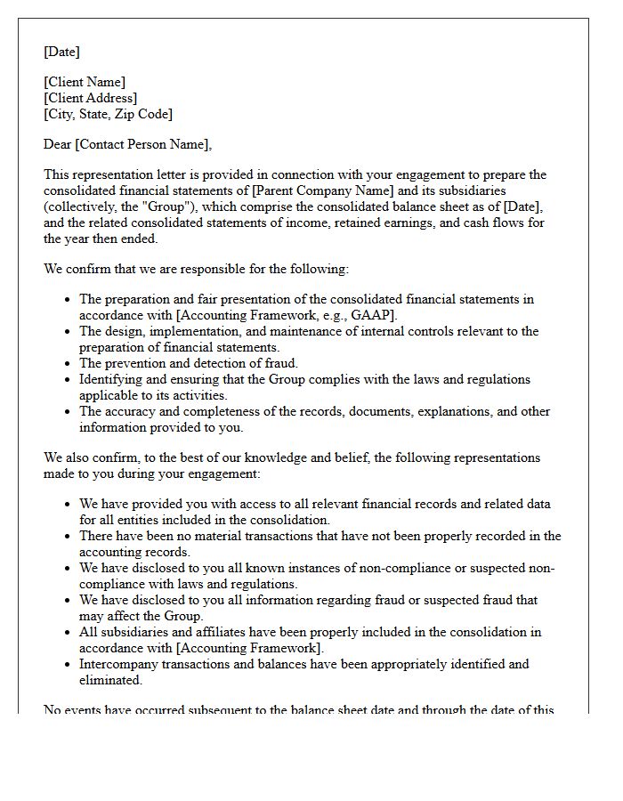 Consolidated Preparation Engagement Representation Letter