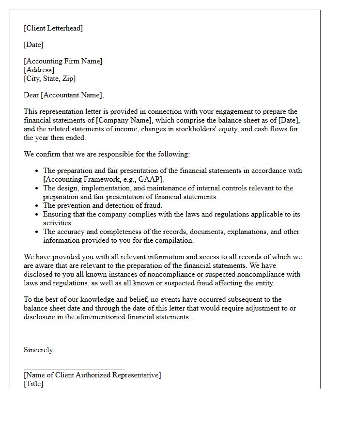 Standard Preparation Engagement Representation Letter