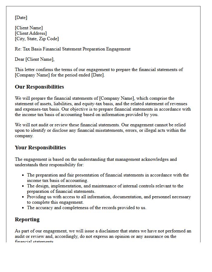 Tax Basis Preparation Engagement Representation Letter