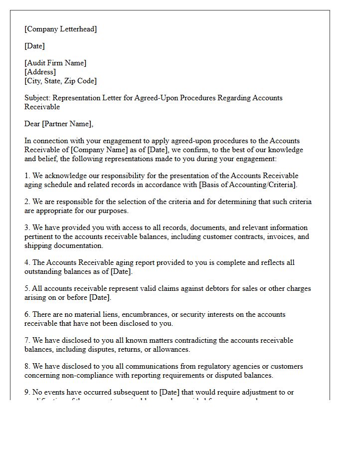 Accounts Receivable Agreed-Upon Procedures Representation Letter