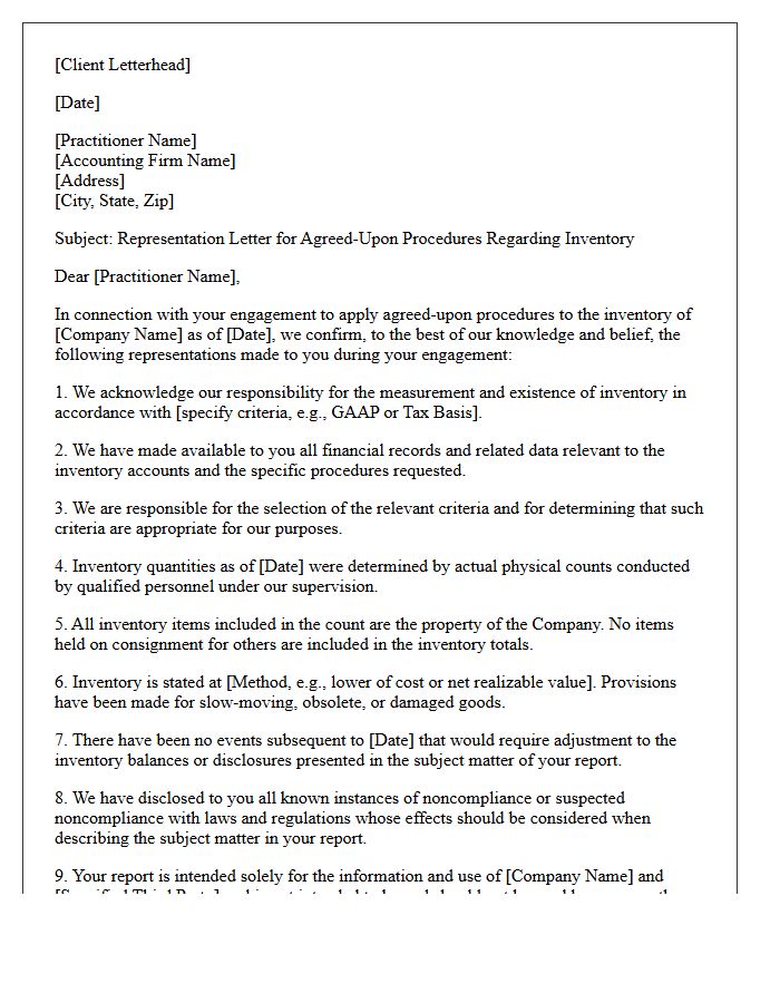 Client Representation Letter for Inventory Agreed-Upon Procedures