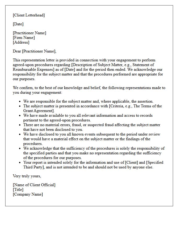 Engagement Representation Letter for Agreed-Upon Procedures
