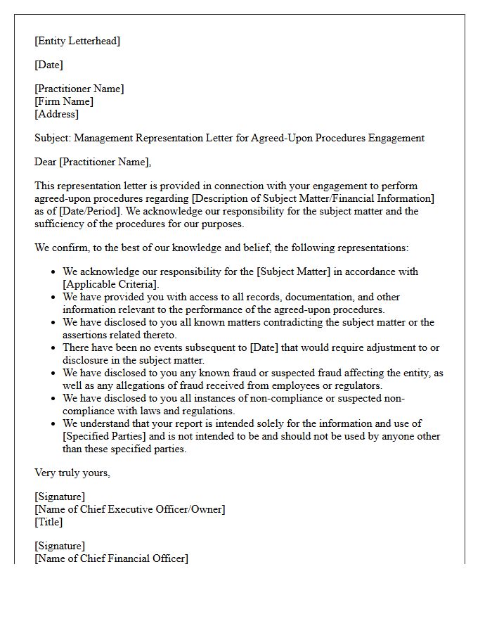 Management Representation Letter for Agreed-Upon Procedures