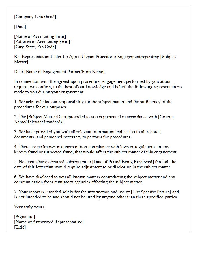 Third-Party Representation Letter for Agreed-Upon Procedures