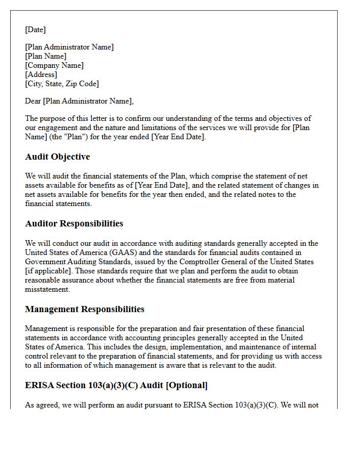 Employee Benefit Plan Audit Engagement Letter