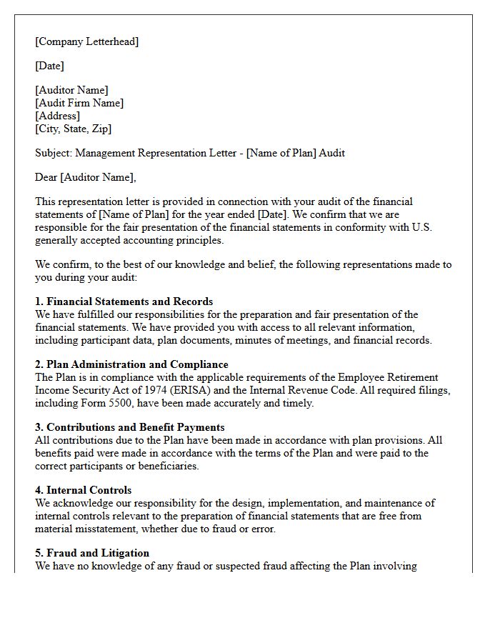 Employee Benefit Plan Audit Representation Letter