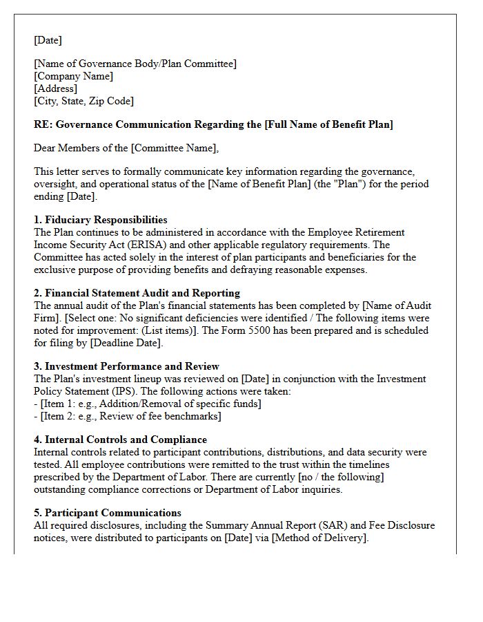 Employee Benefit Plan Governance Communication Letter