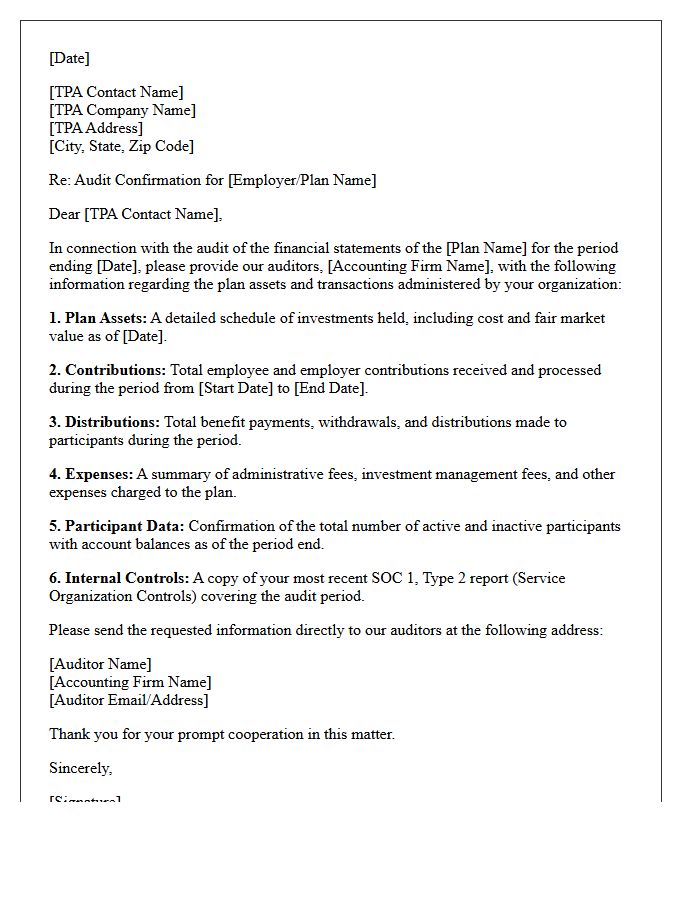 Employee Benefit Plan Third-Party Administrator Confirmation Letter