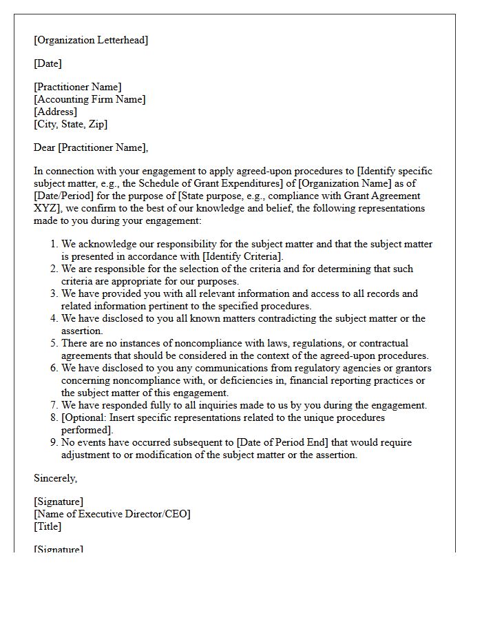 Not-For-Profit Agreed-Upon Procedures Representation Letter