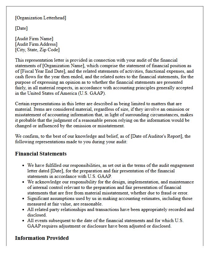 Not-For-Profit Financial Statement Audit Representation Letter