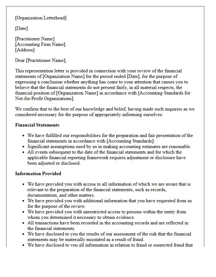 Not-For-Profit Review Engagement Representation Letter