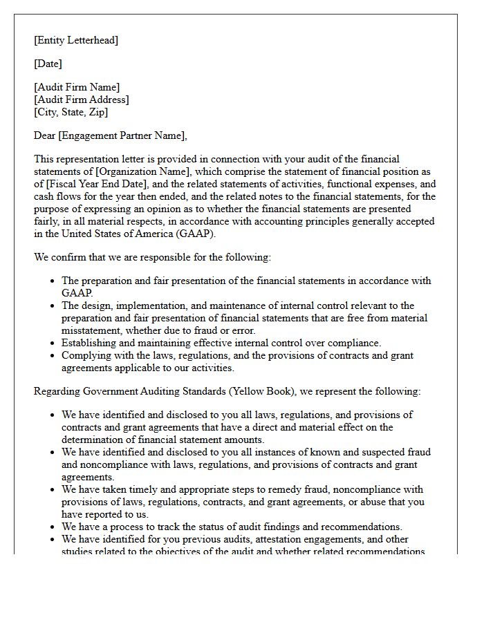 Not-For-Profit Yellow Book Audit Representation Letter