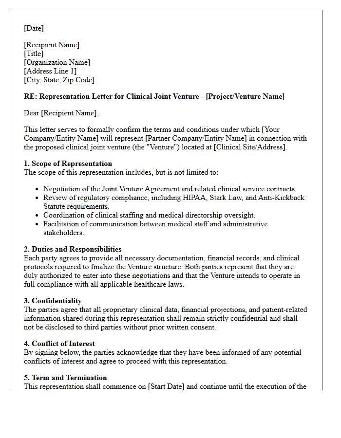 Clinical Joint Venture Representation Letter