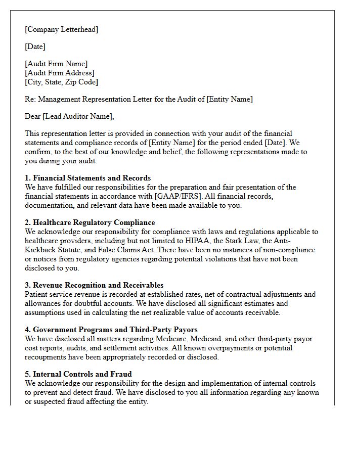 Healthcare Audit Management Representation Letter