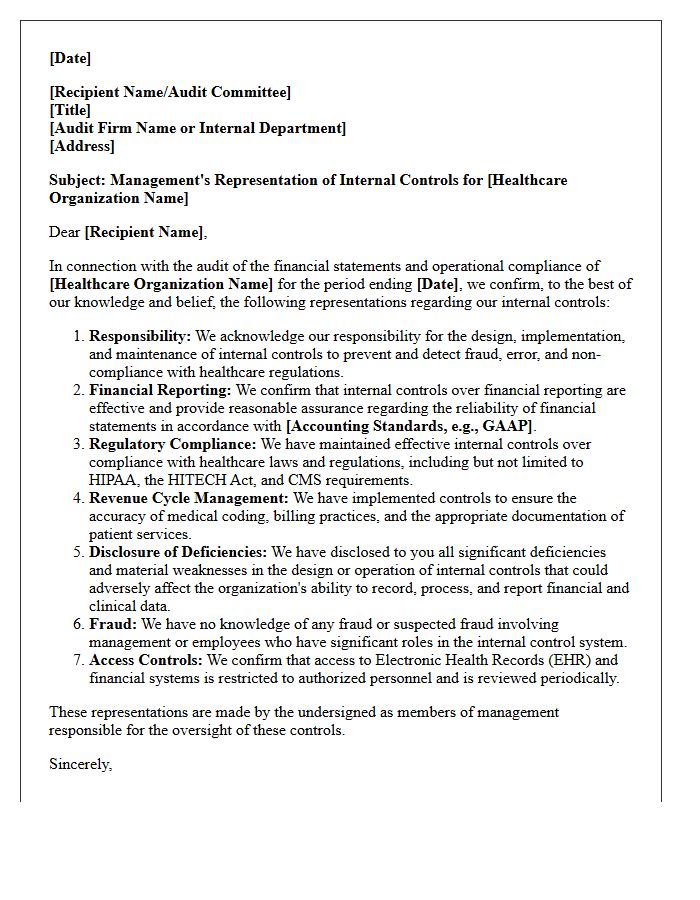 Healthcare Internal Control Representation Letter