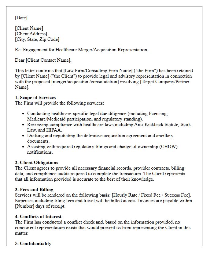 Healthcare Merger and Acquisition Representation Letter