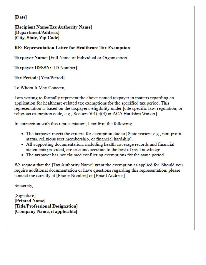 Healthcare Tax Exemption Representation Letter