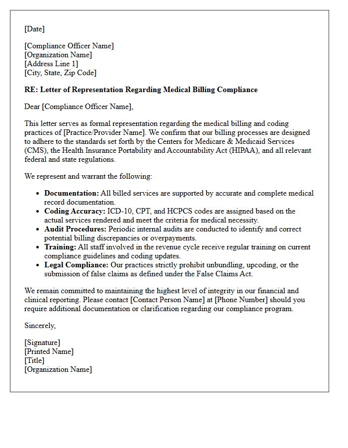 Medical Billing Compliance Representation Letter