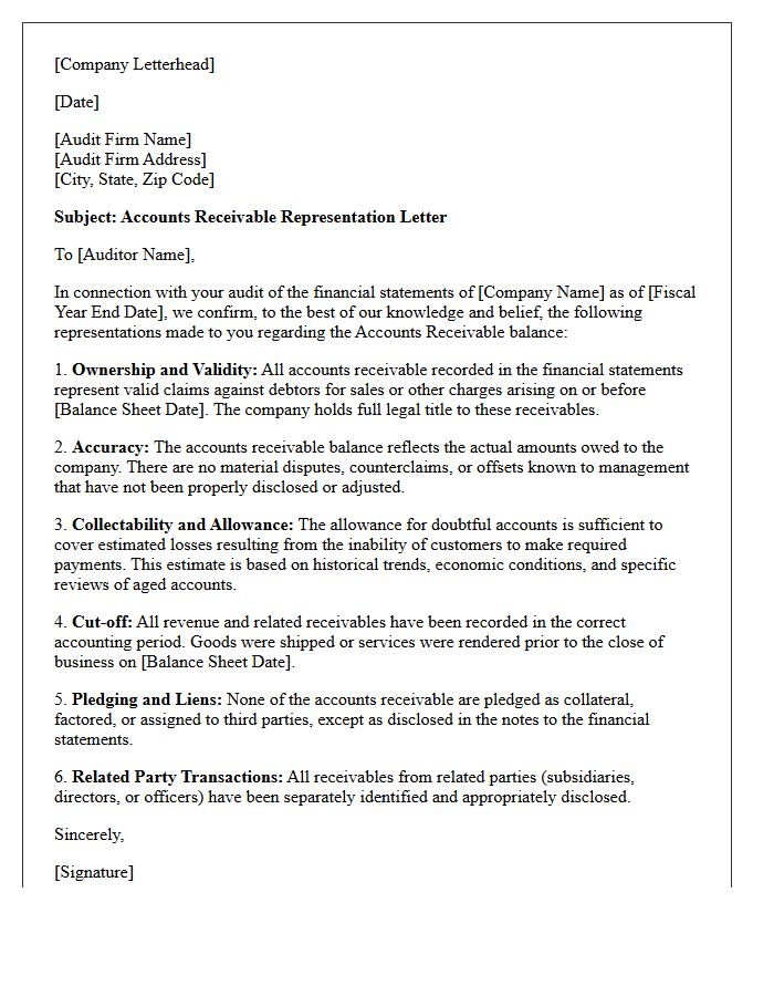 Accounts Receivable Representation Letter
