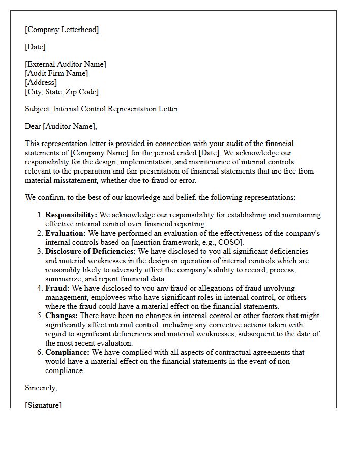 Internal Control Representation Letter