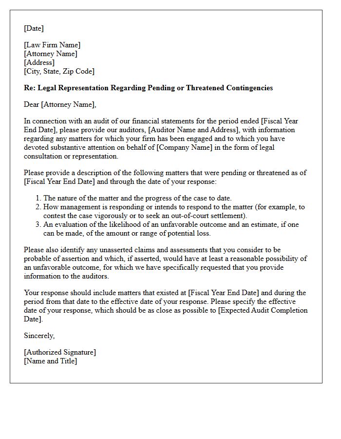 Legal Contingencies Representation Letter