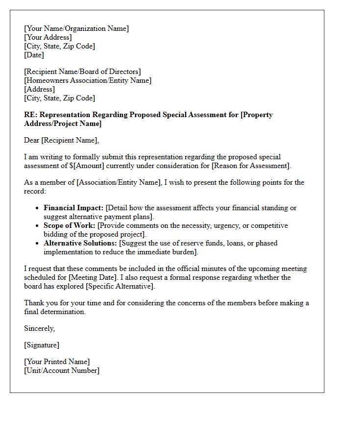 Special Assessment Representation Letter