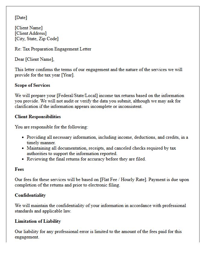 Tax Engagement Representation Letter