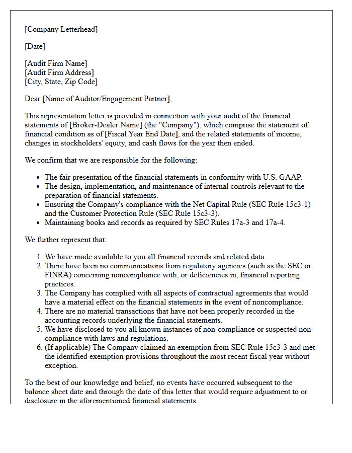 Broker-Dealer Management Representation Letter