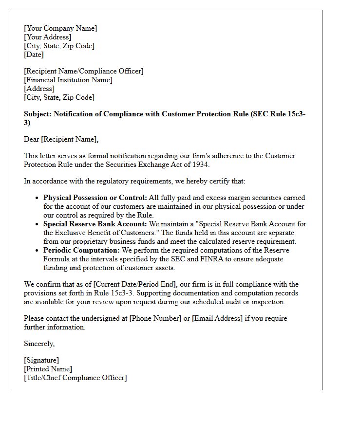 Customer Protection Rule Compliance Letter