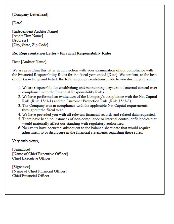 Financial Responsibility Rules Representation Letter
