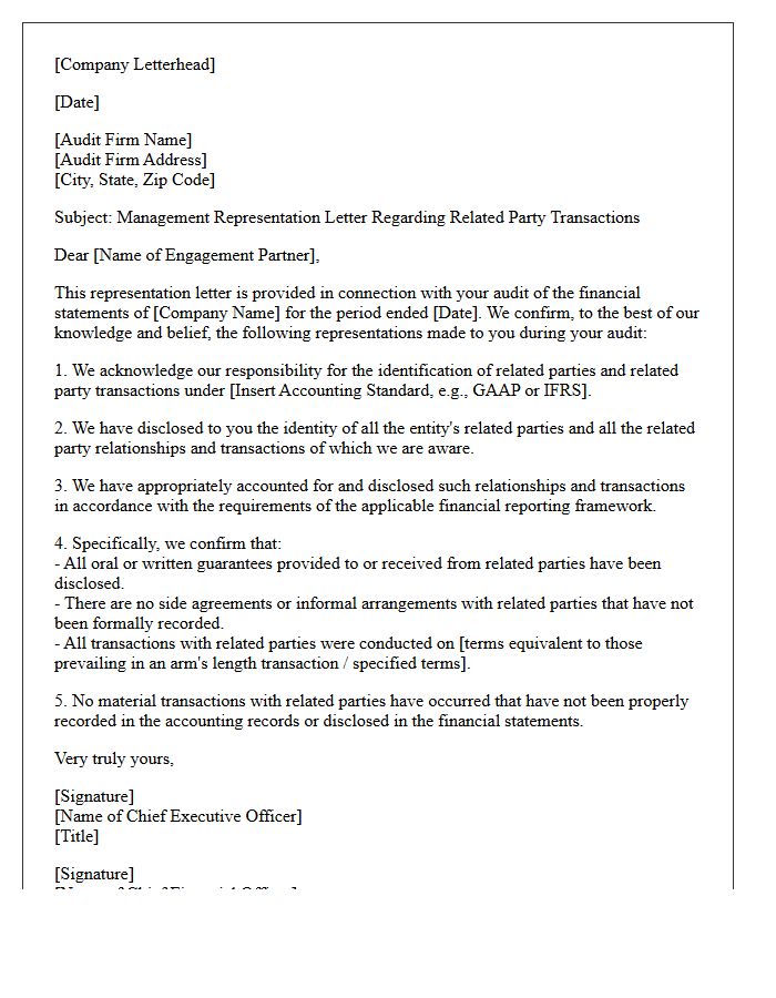 Related Party Transactions Representation Letter
