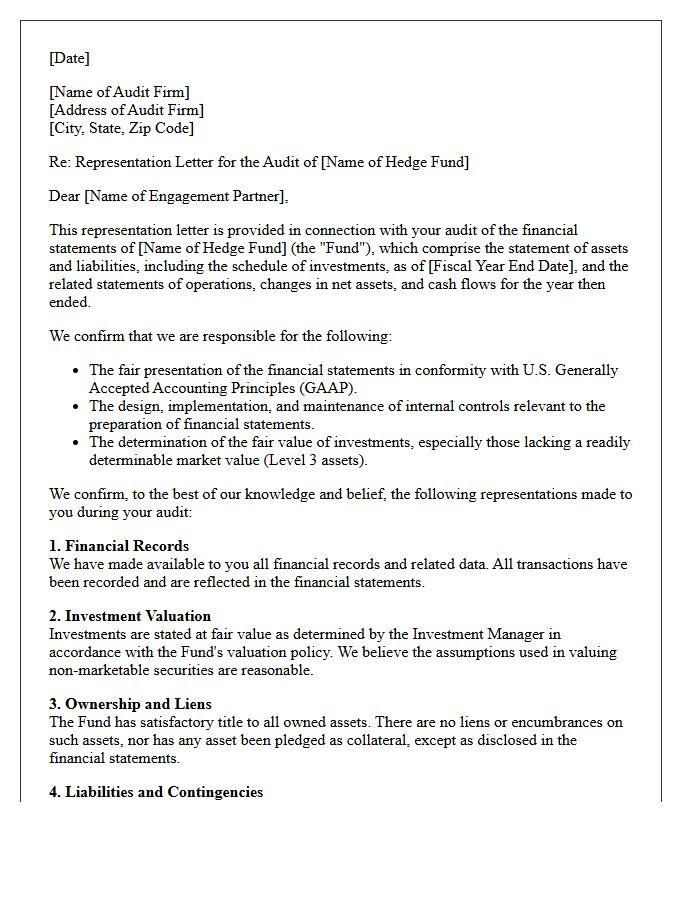 Hedge Fund Financial Statement Representation Letter