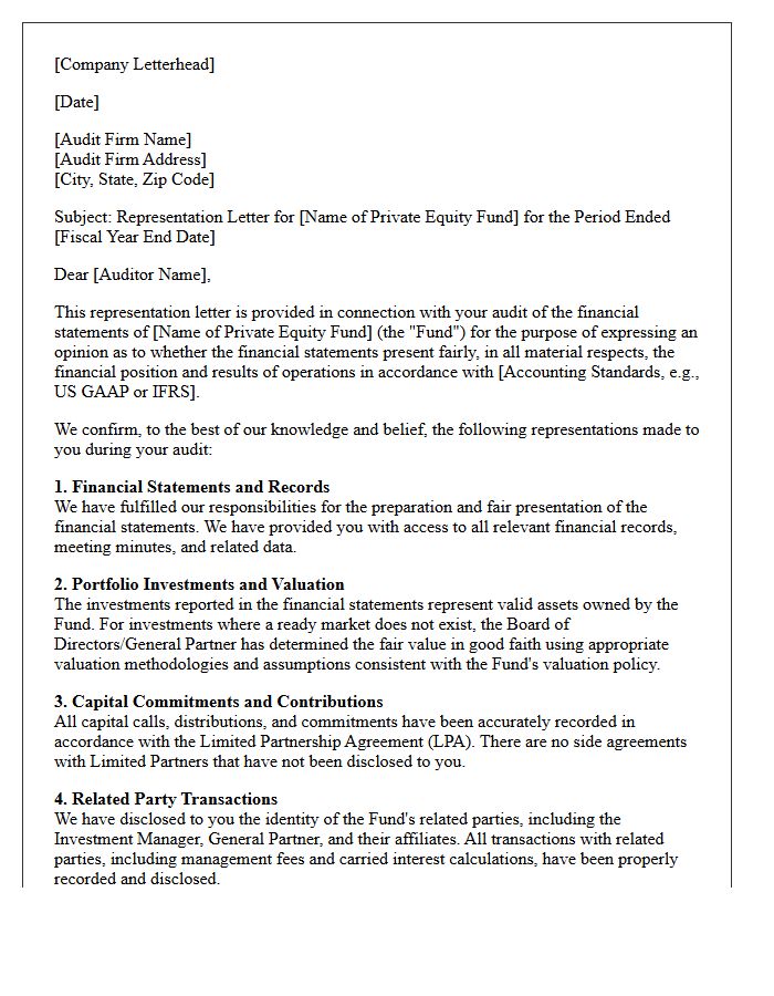 Private Equity Fund Audit Representation Letter