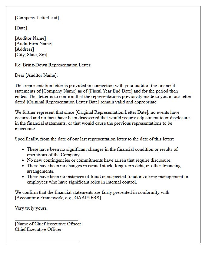 Bring-Down Subsequent Events Representation Letter