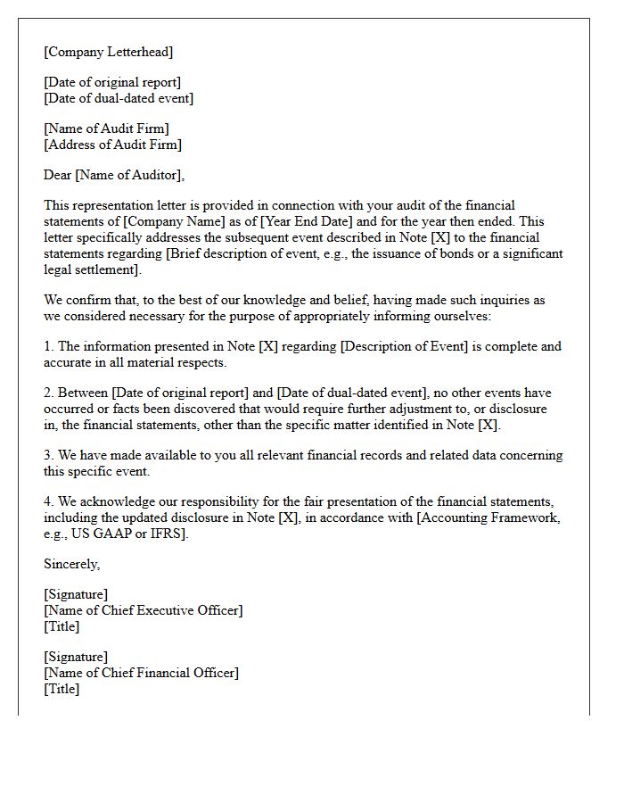 Dual-Dated Subsequent Events Representation Letter