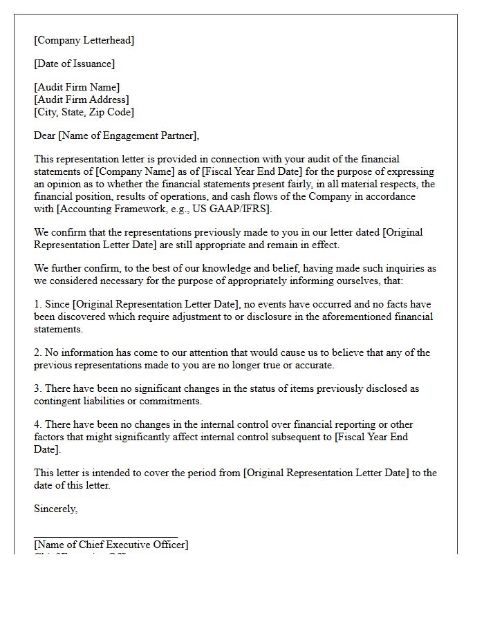 Updated Subsequent Events Representation Letter