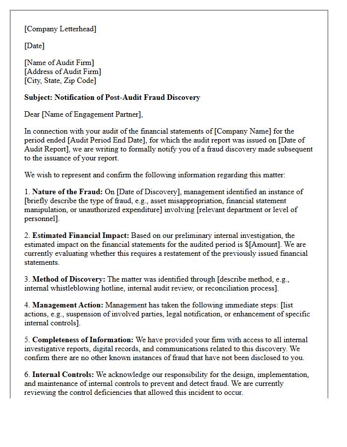 Post-Audit Fraud Discovery Representation Letter