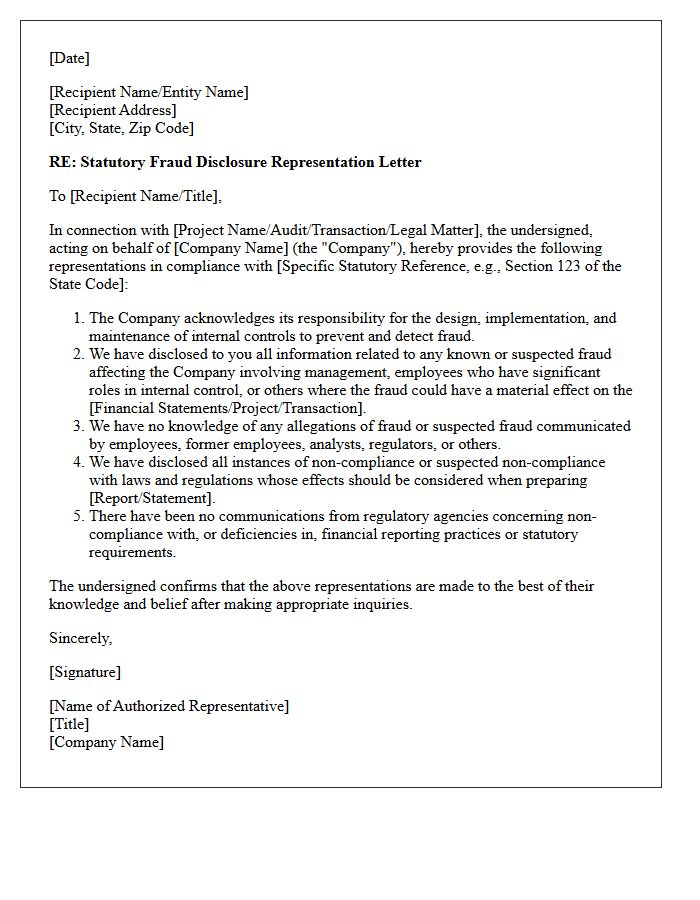 Statutory Fraud Disclosure Representation Letter