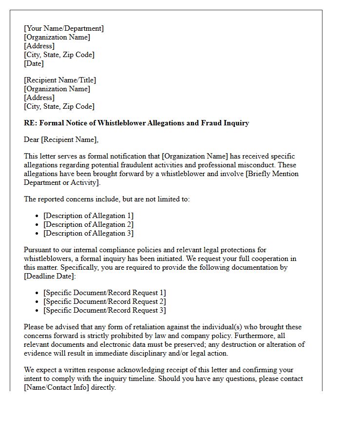 Whistleblower Allegations And Fraud Inquiry Letter